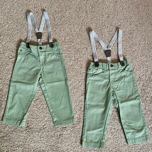 MATCHING Carter's Light Green Overalls with Striped Suspenders